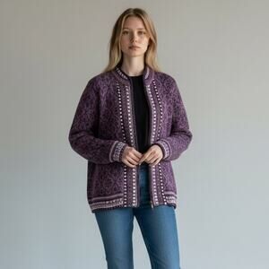 Appleseed's Womens Nordic Winter Full Zip Sweater Vintage Y2K Sz 3X Purple